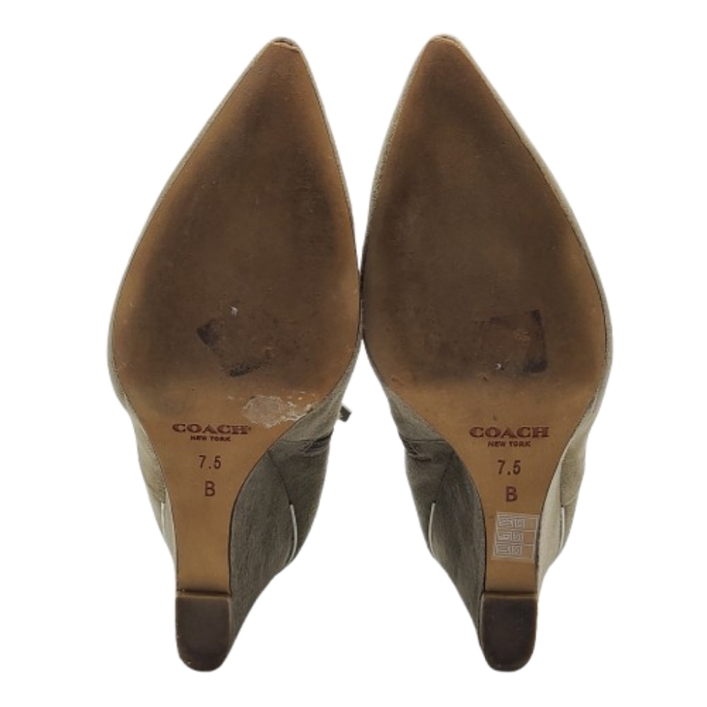 Coach Oakdale Wedge Booties Size 7.5 Tan Suede Zipper Pointed Toe - Picture 14 of 16